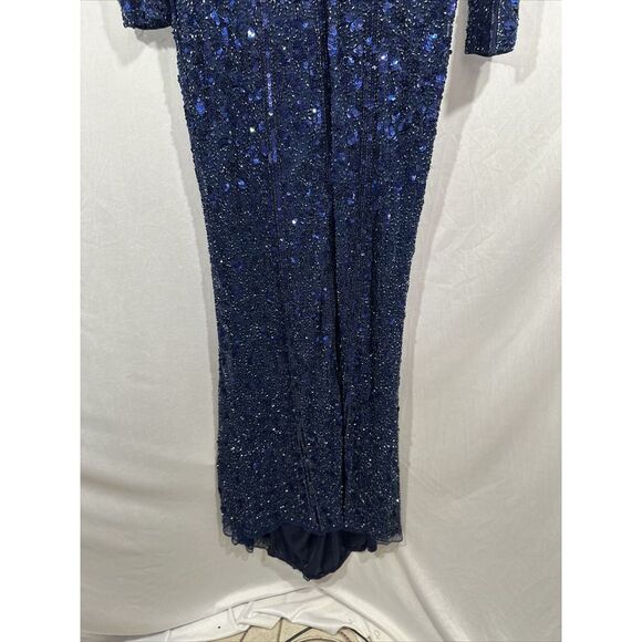 NWT Mac Duggal [ 12 ] Embellished Front Slit Long Sleeve Gown 5002 in Blue #J154 - Picture 13 of 16